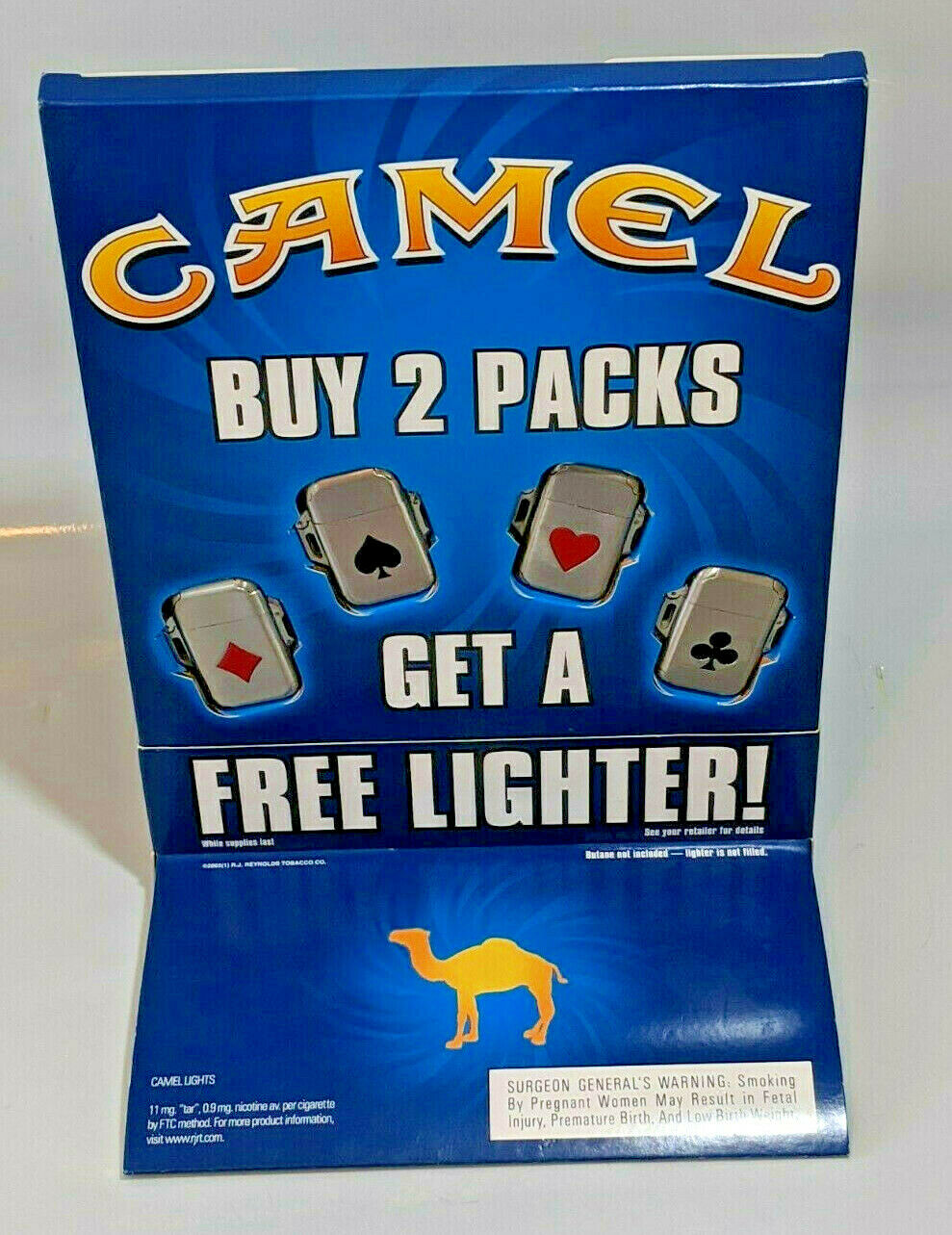 Camel Cigarettes Free Lighter Store Display 2005 4 Lighters Card Suits Unfired
