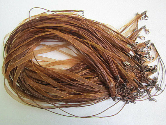 10 Ribbon Necklaces-light Brown Organza Ribbon Necklaces Set Of 10