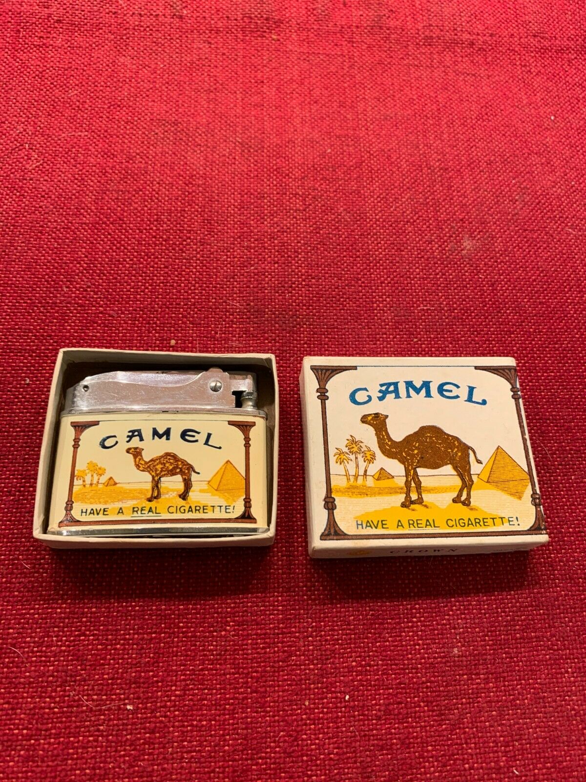 Vintage Advertising Camel Crown Japan Cigarette Lighter W/orig Box 1960's