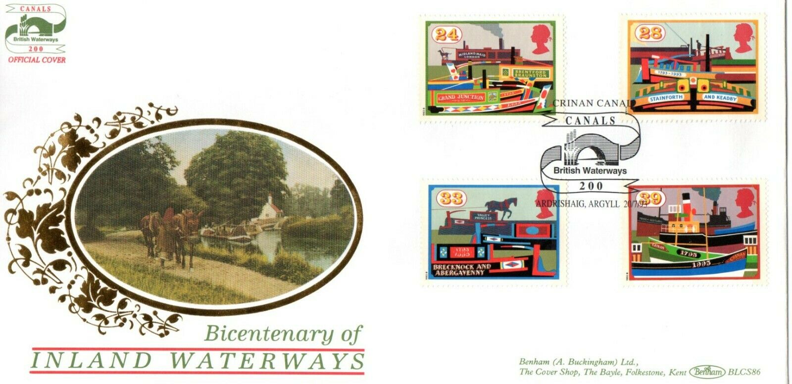 Benham First Day Cover Bicentenary Of The Inland Waterways(canals) Blcs86