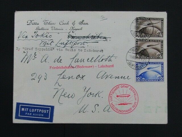 Nystamps Germany Old Stamp Used On Zeppelin Flight Cover To Us G7yh