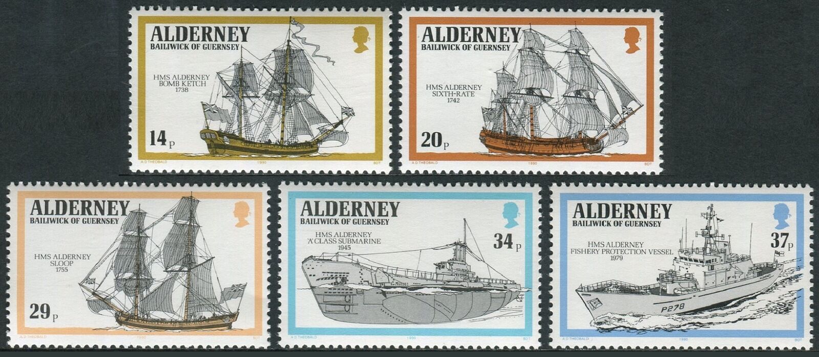 Alderney 1990 / Mnh - Yvert - Mail 43/47 Boats That Publicarion Nom. To The