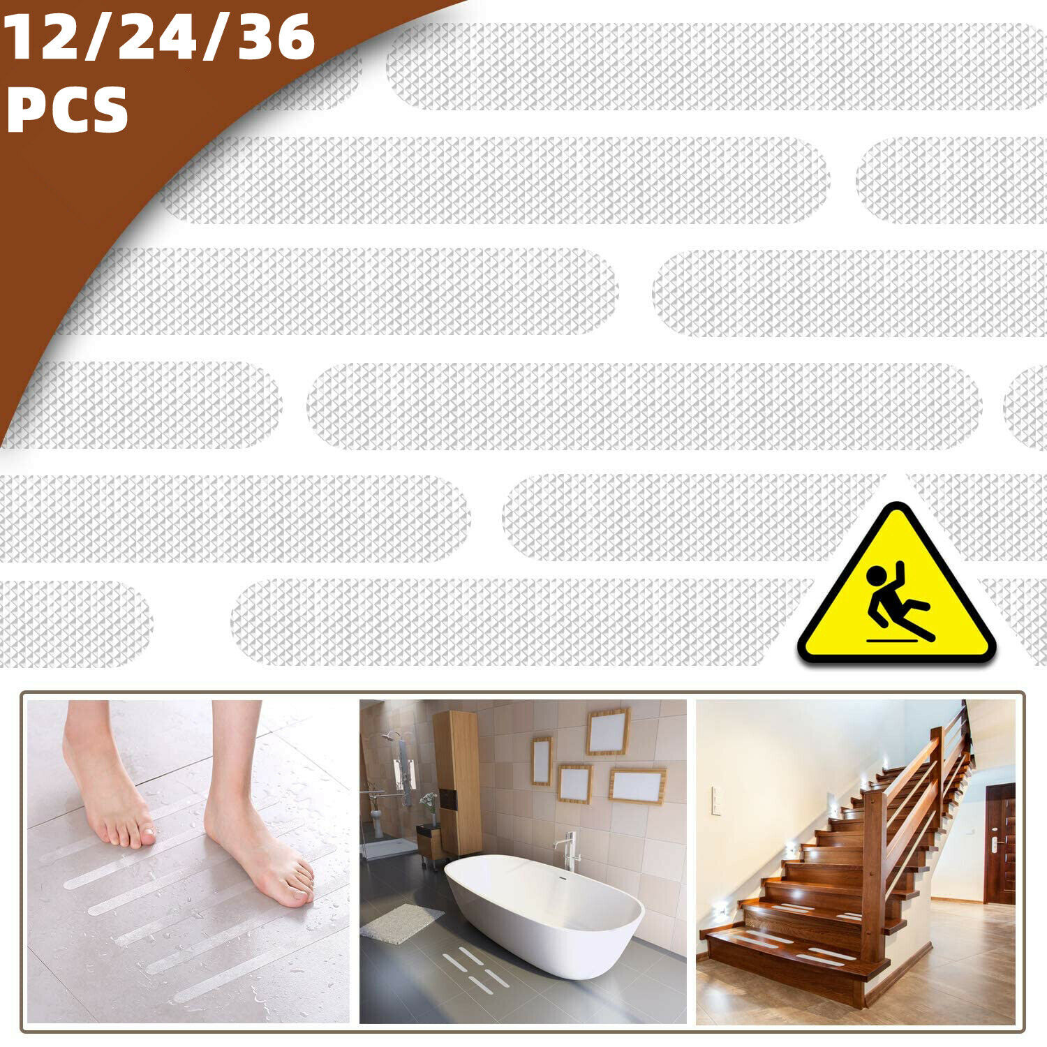 24pc Bath Tub Shower Stickers Anti Slip Grip Strips Non-slip Safety Floor Treads
