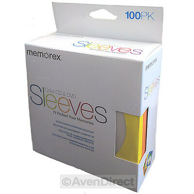 100 Memorex Multi Color Cd Dvd Paper Sleeves Window Flap  [free Fast Shipping]