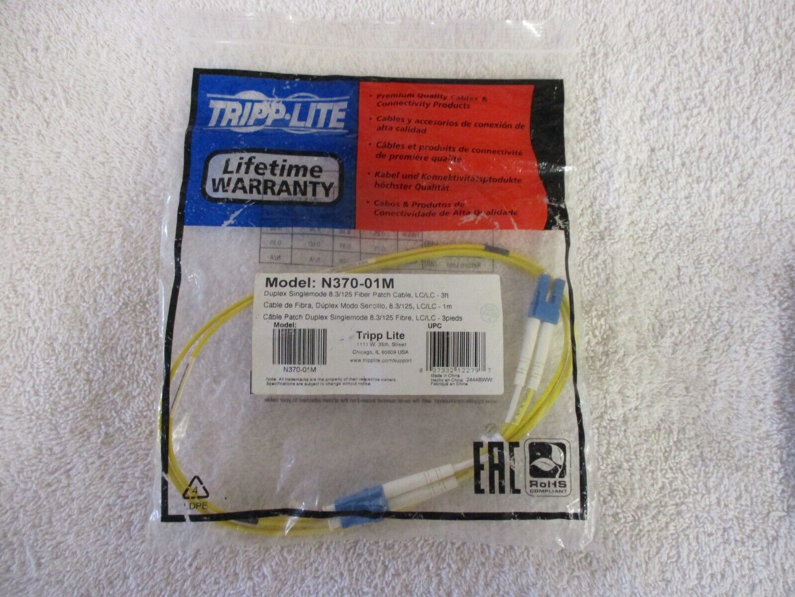New Tripp Lite Duplex Singlemode 8.3/125 Fiber Patch Cable  N370-01m