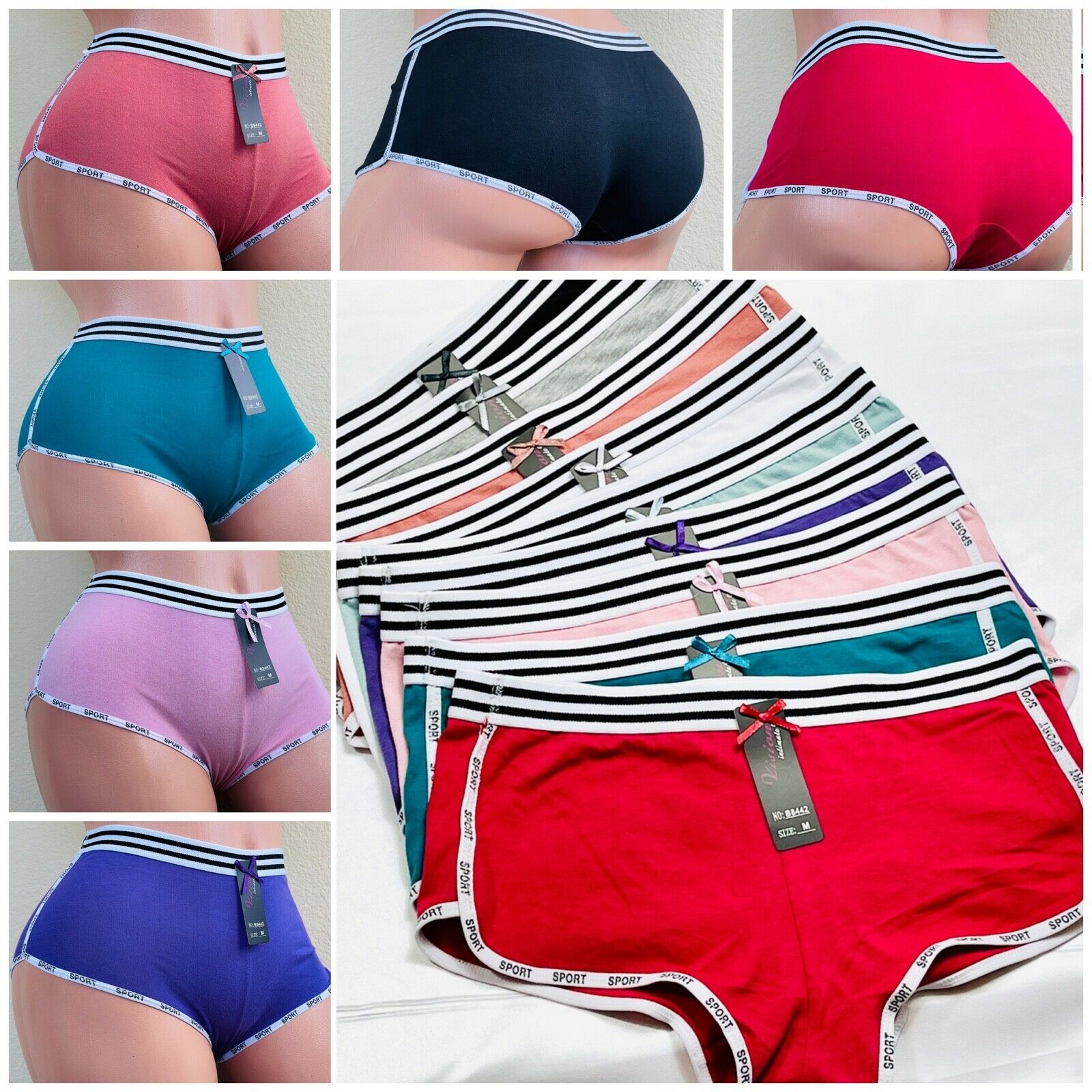 6-12 Boyshorts Sports Sexy 95% Cotton Panties Undies Active Wear Underwear S-5xl