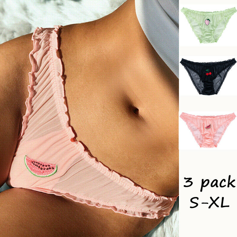 3pack Women Sexy Lace Brief Lingerie Lowrise Panties Transparent Sweet Underwear