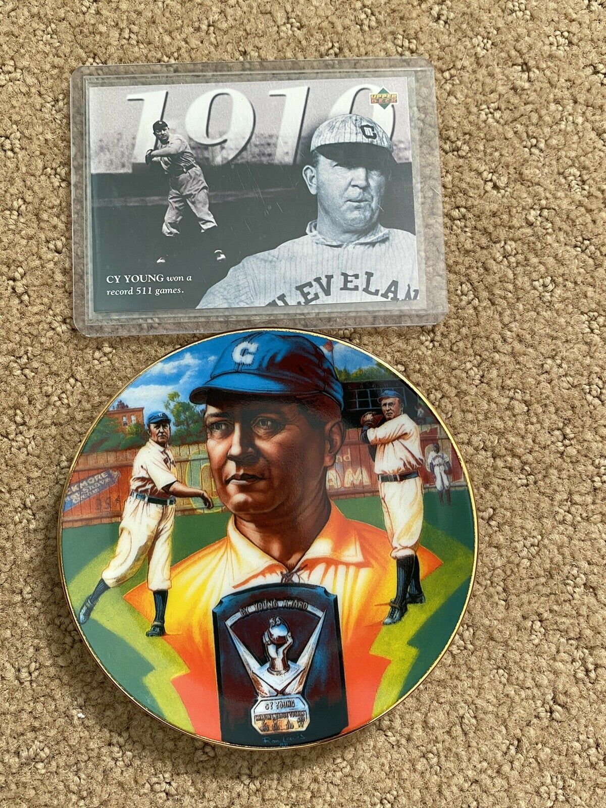 Sport Impressions Mini Collector Plate Cy Young & 1994 Upper Deck Baseball Card
