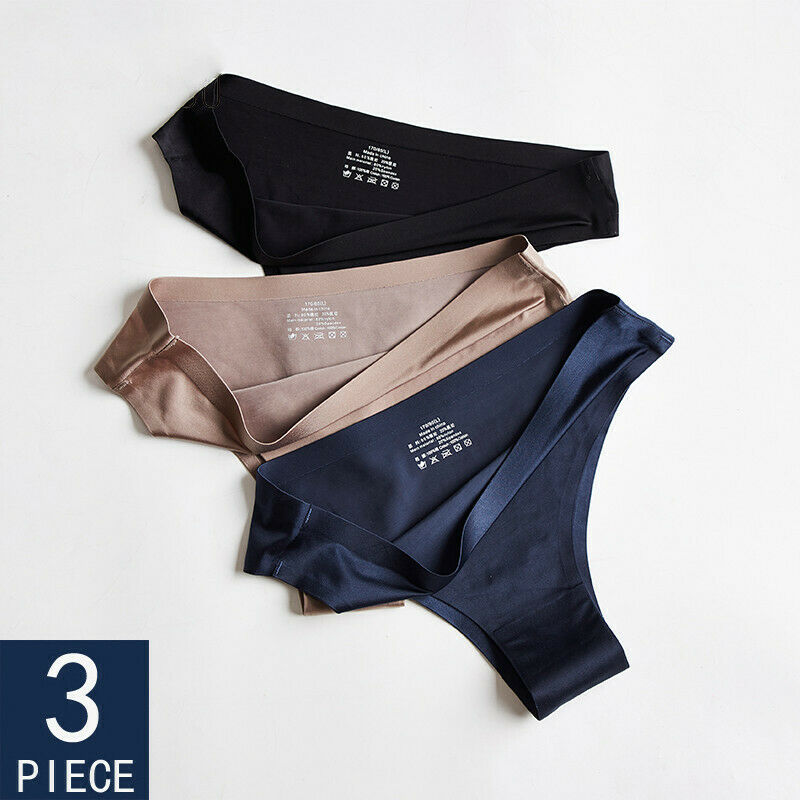 3 Pack Women Ice Silk G-string Briefs Panties Seamless Thongs Underwear Lingerie