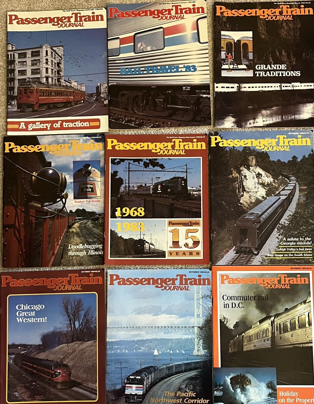 Passenger Train Journal, 9 Issues, 1983,  Complete Year Minus April (9issues)