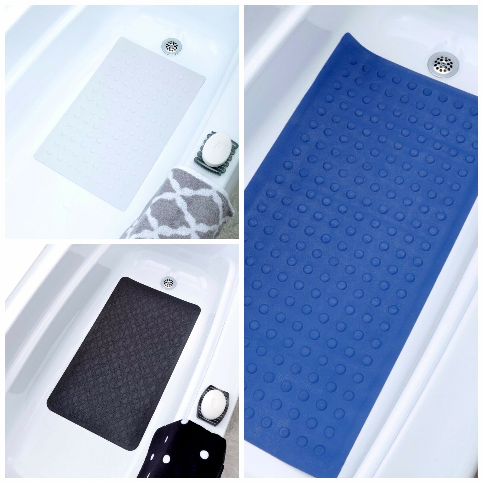 Medium, Large & Extra Long Rubber Bath Safety Mat With Suction Cups For Tubs